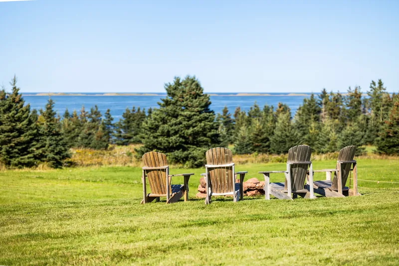 Lawn seating overlooking the water