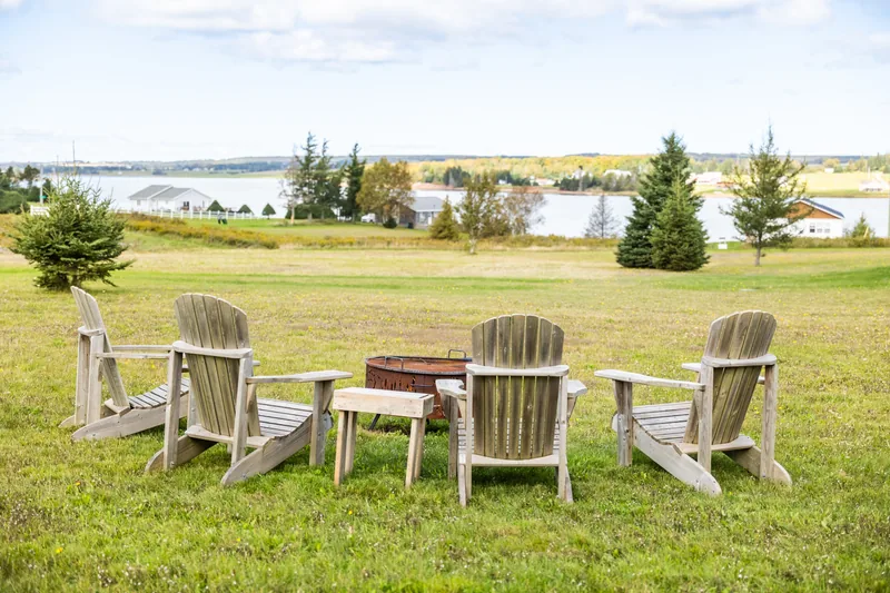 Outdoor chairs around a firepit