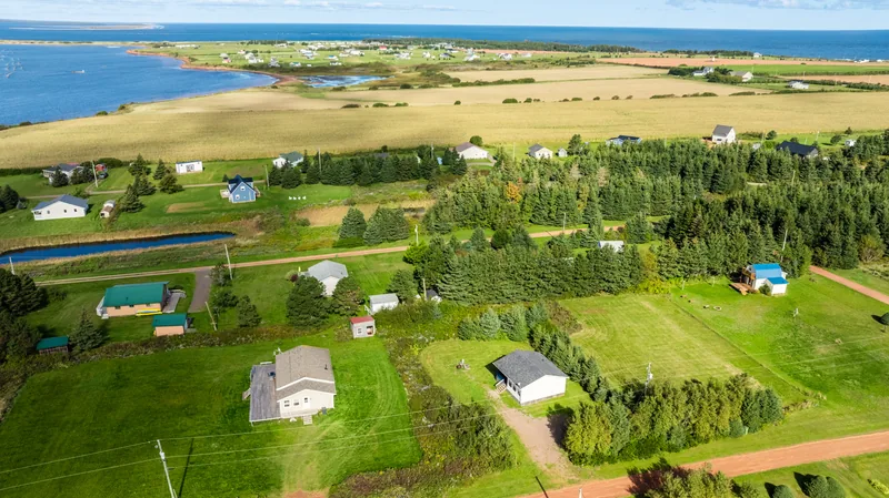 Aerial view of the cottage area and basin